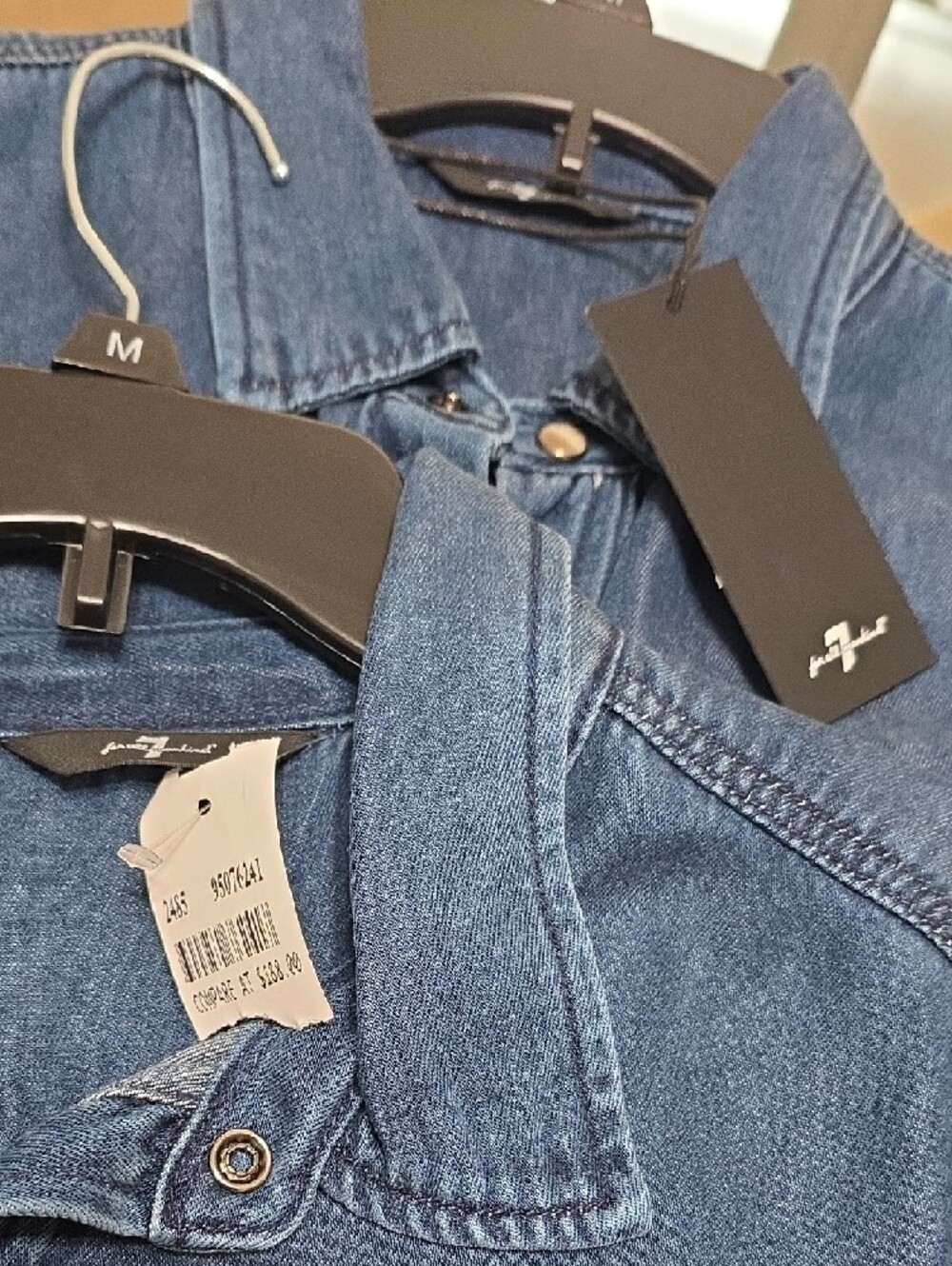 7 For All Mankind Men's Dark Blue Denim Snap Button-Down Shirt - Picture 11 of 11